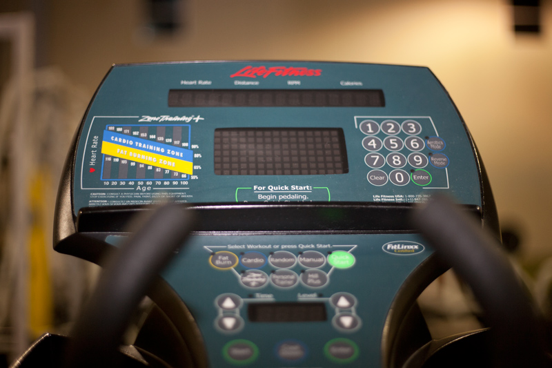 Exercise bike monitor demonstrating workout information