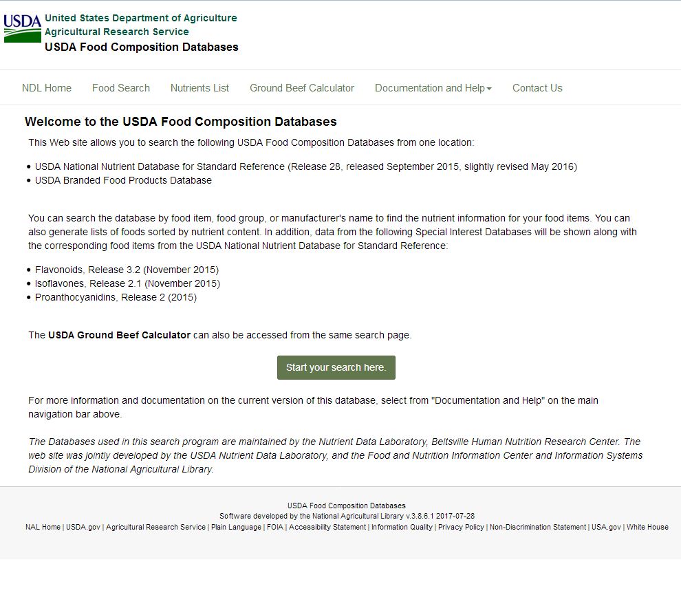 Base de datos de composición de alimentos del USDA