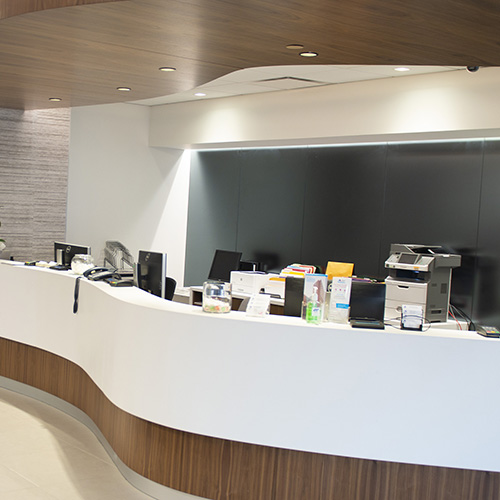 Reception desks in Dr. Belsley office